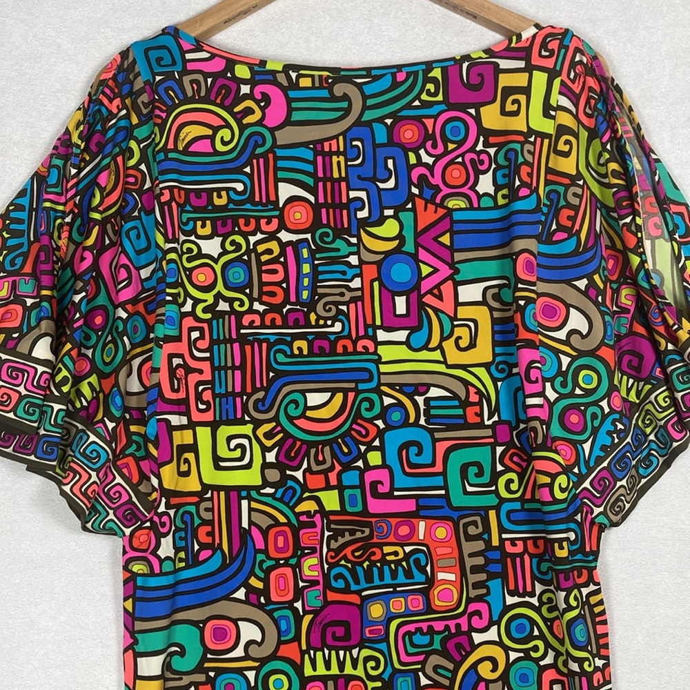 Trina Turk Maya Geometric Print Split Kimono Sleeve Tunic Dress M psychedelic - Picture 11 of 16